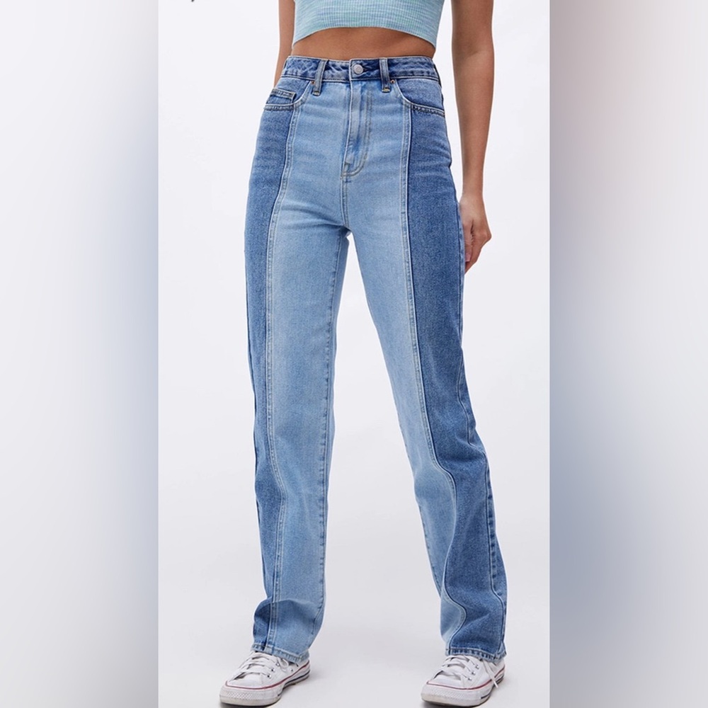 PacSun Two-Tone Straight Leg Jeans - Light and Dark Blue
